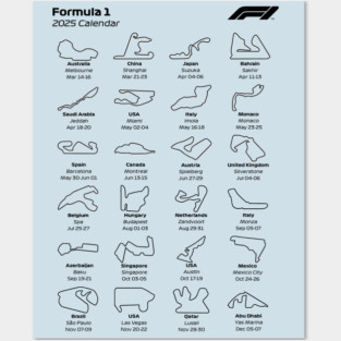 Formula 1 calendar 2025 Posters and Art