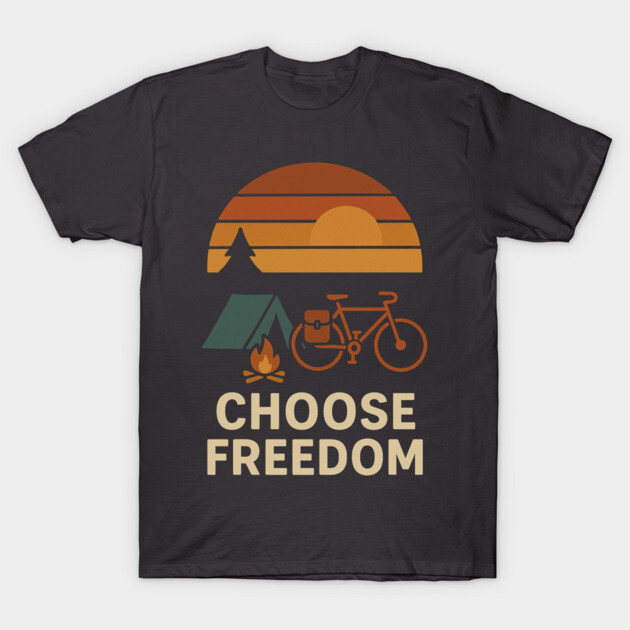 Choose Freedom – Retro Bikepacking & Camping Adventure Shirt T-Shirt by Hobby Helpers Merch