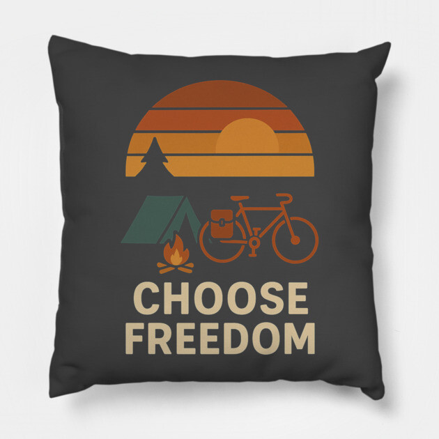 Choose Freedom – Retro Bikepacking & Camping Adventure Shirt Pillow by Hobby Helpers Merch