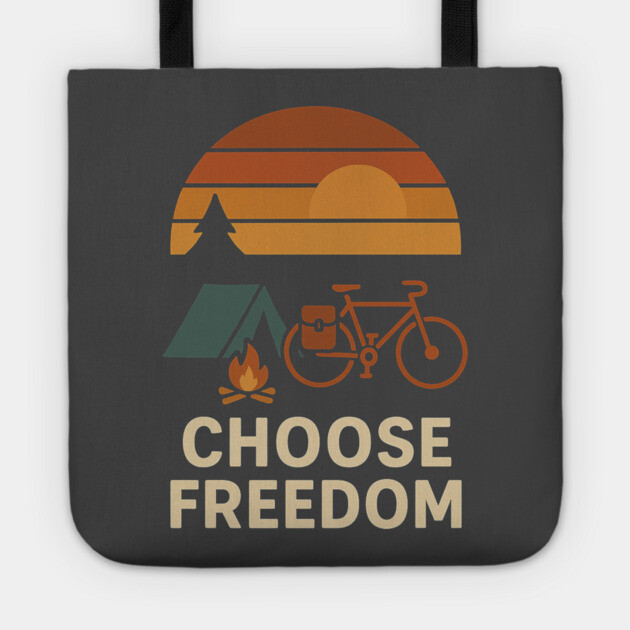 Choose Freedom – Retro Bikepacking & Camping Adventure Shirt Tote by Hobby Helpers Merch