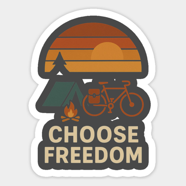 Choose Freedom – Retro Bikepacking & Camping Adventure Shirt Magnet by Hobby Helpers Merch