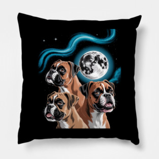 Three German Boxer Moon Funny Howling Canine Dog Meme Pillow