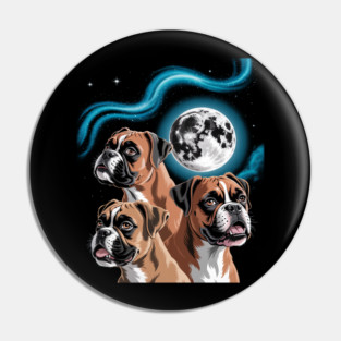 Three German Boxer Moon Funny Howling Canine Dog Meme Pin