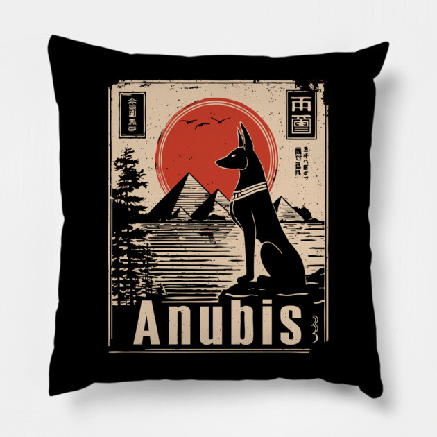 Ancient Egypt Anubis - Vintage Japanese-Inspired Mythology Art Pillow by TuncGK