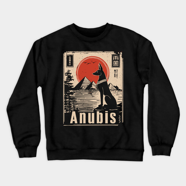 Ancient Egypt Anubis - Vintage Japanese-Inspired Mythology Art Crewneck Sweatshirt by TuncGK