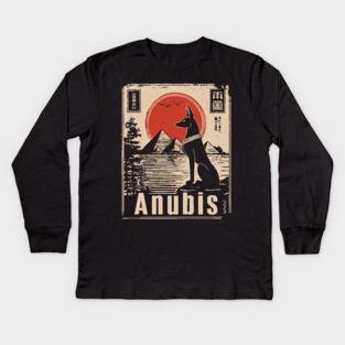 Ancient Egypt Anubis - Vintage Japanese-Inspired Mythology Art Kids Long Sleeve T-Shirt