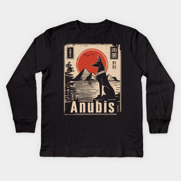Ancient Egypt Anubis - Vintage Japanese-Inspired Mythology Art Kids Long Sleeve T-Shirt by TuncGK