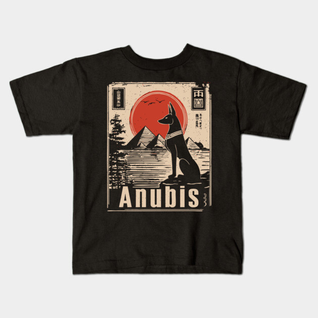 Ancient Egypt Anubis - Vintage Japanese-Inspired Mythology Art Kids T-Shirt by TuncGK