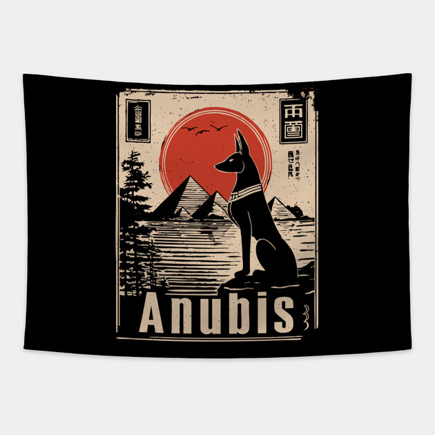 Ancient Egypt Anubis - Vintage Japanese-Inspired Mythology Art Tapestry by TuncGK