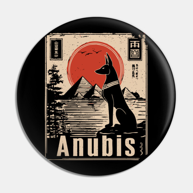 Ancient Egypt Anubis - Vintage Japanese-Inspired Mythology Art Pin by TuncGK