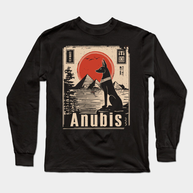 Ancient Egypt Anubis - Vintage Japanese-Inspired Mythology Art Long Sleeve T-Shirt by TuncGK