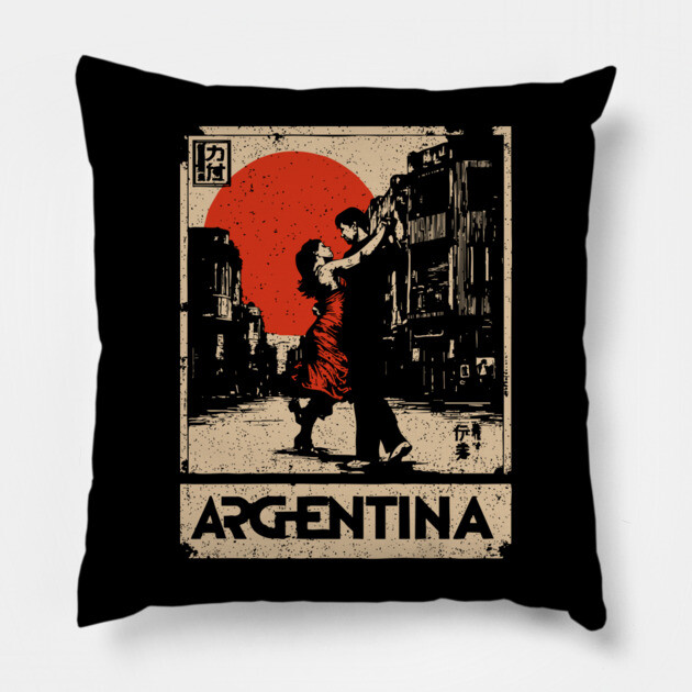 Vintage Argentina Tango - Japanese-Inspired Travel Poster Art Pillow by TuncGK
