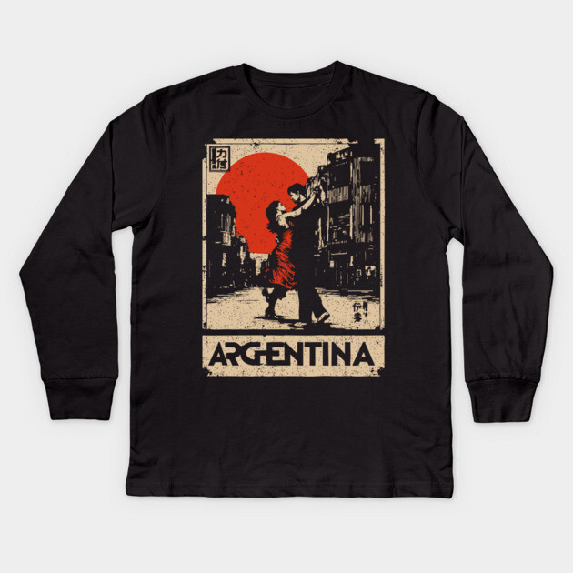 Vintage Argentina Tango - Japanese-Inspired Travel Poster Art Kids Long Sleeve T-Shirt by TuncGK