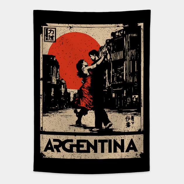 Vintage Argentina Tango - Japanese-Inspired Travel Poster Art Tapestry by TuncGK