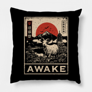 Awake Himalayan - Mystical Mountain Yak Japanese Art Style Pillow