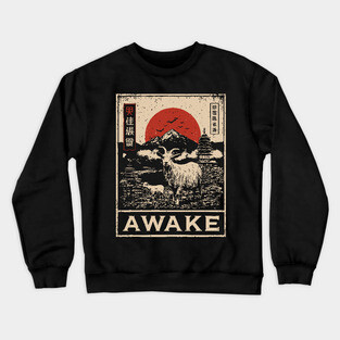 Awake Himalayan - Mystical Mountain Yak Japanese Art Style Crewneck Sweatshirt
