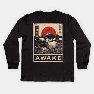 Awake Himalayan - Mystical Mountain Yak Japanese Art Style Kids Long Sleeve T-Shirt