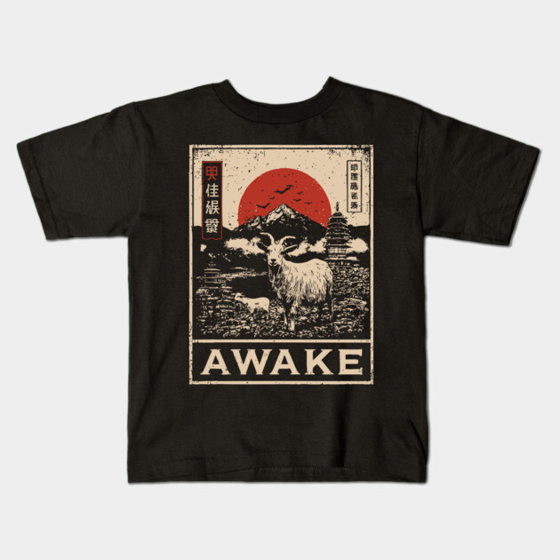 Awake Himalayan - Mystical Mountain Yak Japanese Art Style Kids T-Shirt by TuncGK