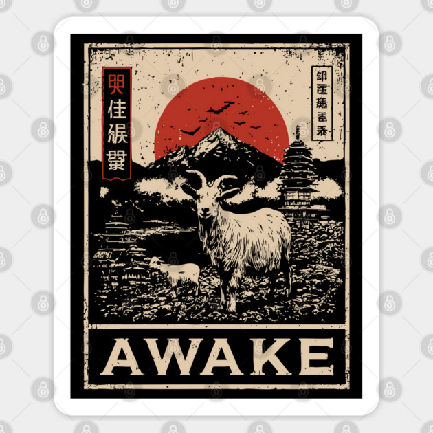 Awake Himalayan - Mystical Mountain Yak Japanese Art Style Sticker by TuncGK