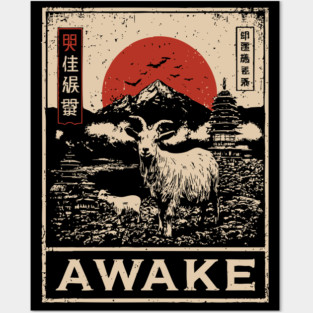 Awake Himalayan - Mystical Mountain Yak Japanese Art Style Posters and Art