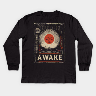 Awake Spiritual Mandala - Japanese Style Meditation Art Kids Long Sleeve T-Shirt