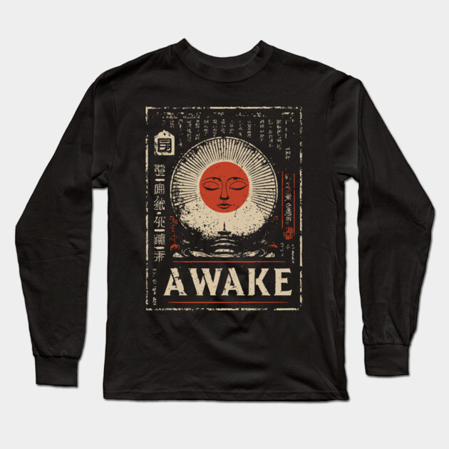 Awake Spiritual Mandala - Japanese Style Meditation Art Long Sleeve T-Shirt by TuncGK