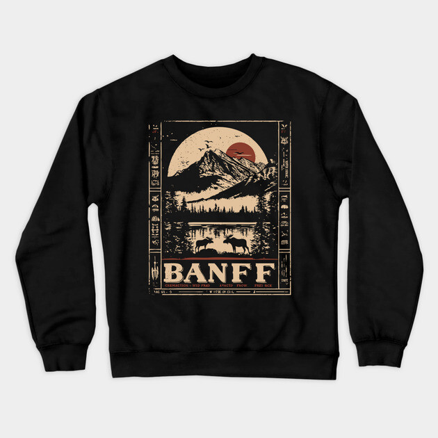 Banff National Park - Japanese-Inspired Mountain Landscape Art Crewneck Sweatshirt by TuncGK