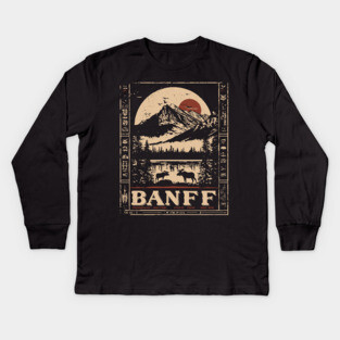 Banff National Park - Japanese-Inspired Mountain Landscape Art Kids Long Sleeve T-Shirt