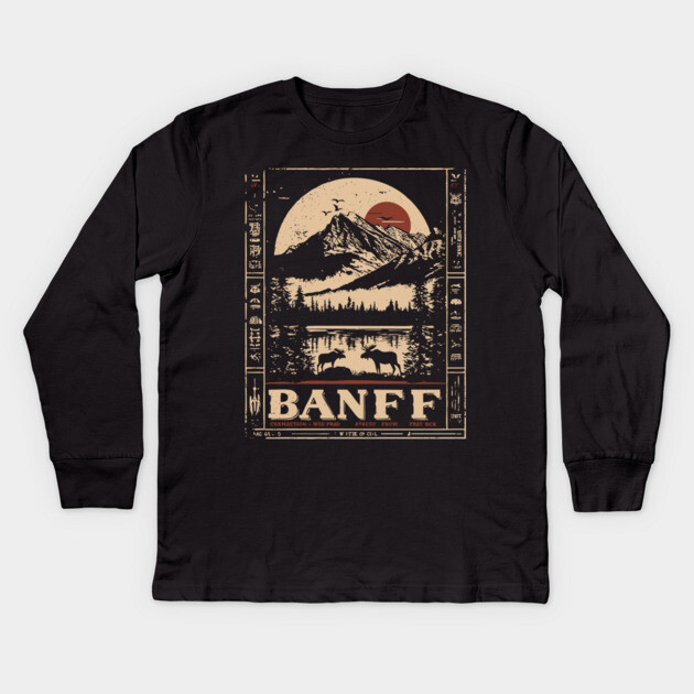 Banff National Park - Japanese-Inspired Mountain Landscape Art Kids Long Sleeve T-Shirt by TuncGK