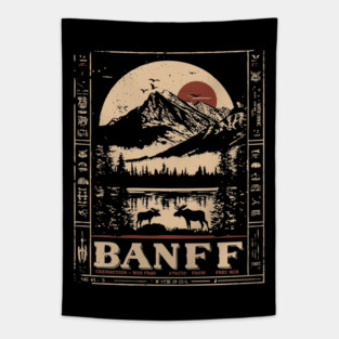 Banff National Park - Japanese-Inspired Mountain Landscape Art Tapestry