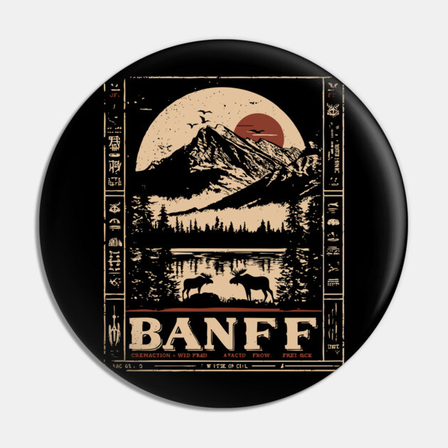 Banff National Park - Japanese-Inspired Mountain Landscape Art Pin by TuncGK