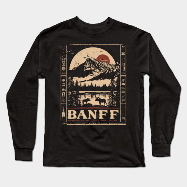 Banff National Park - Japanese-Inspired Mountain Landscape Art Long Sleeve T-Shirt by TuncGK