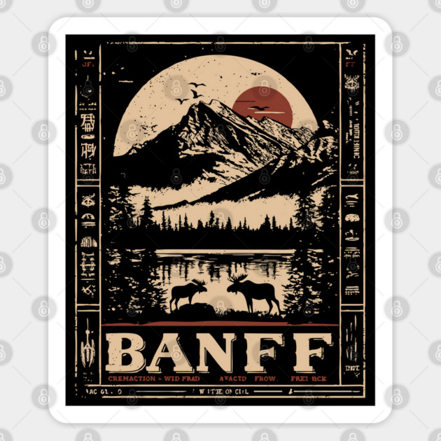 Banff National Park - Japanese-Inspired Mountain Landscape Art Sticker by TuncGK