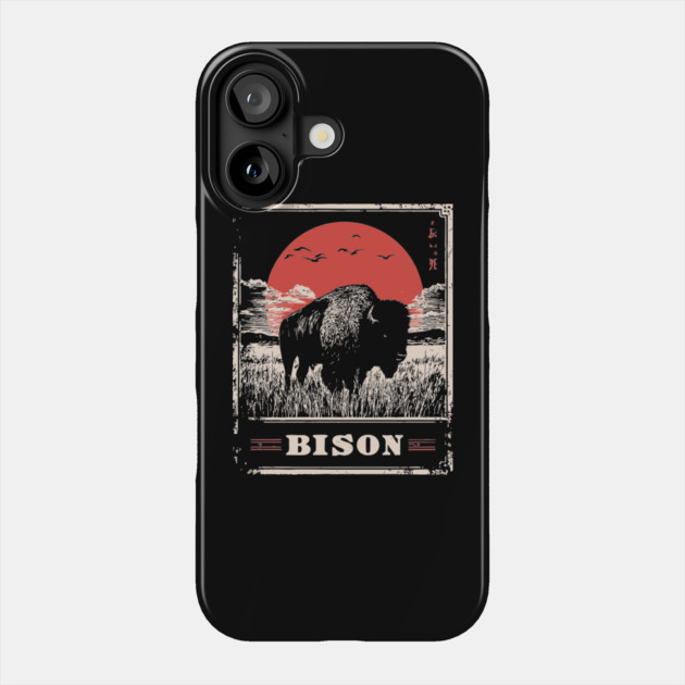 American Bison - Vintage Japanese-Style Wildlife Art Phone Case by TuncGK
