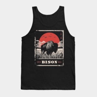 American Bison - Vintage Japanese-Style Wildlife Art Tank Top