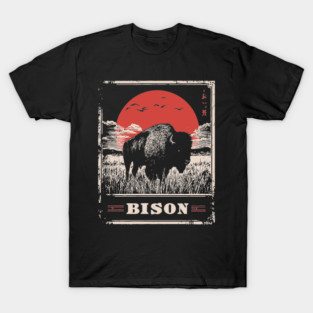 American Bison - Vintage Japanese-Style Wildlife Art T-Shirt