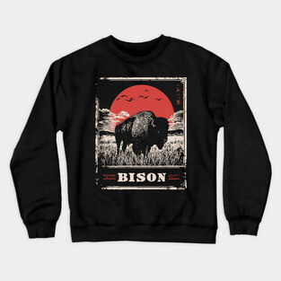 American Bison - Vintage Japanese-Style Wildlife Art Crewneck Sweatshirt