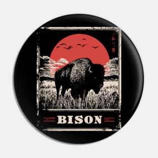 American Bison - Vintage Japanese-Style Wildlife Art Pin