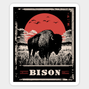 American Bison - Vintage Japanese-Style Wildlife Art Sticker