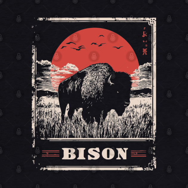 American Bison - Vintage Japanese-Style Wildlife Art by TuncGK