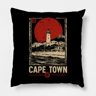 Cape Town Lighthouse - Vintage Japanese-Style South African Travel Art Pillow