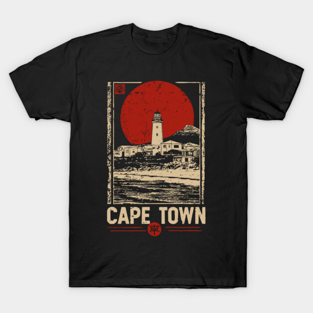 Cape Town Lighthouse - Vintage Japanese-Style South African Travel Art T-Shirt by TuncGK