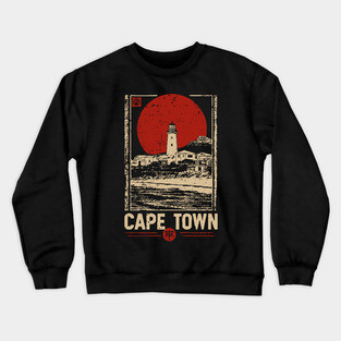 Cape Town Lighthouse - Vintage Japanese-Style South African Travel Art Crewneck Sweatshirt