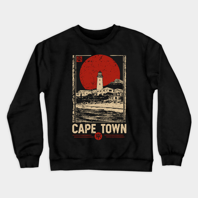 Cape Town Lighthouse - Vintage Japanese-Style South African Travel Art Crewneck Sweatshirt by TuncGK