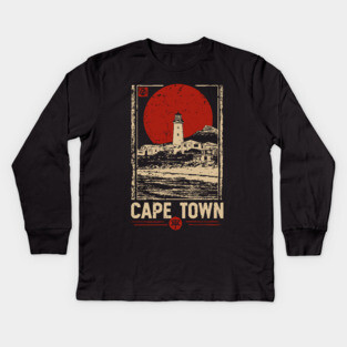 Cape Town Lighthouse - Vintage Japanese-Style South African Travel Art Kids Long Sleeve T-Shirt