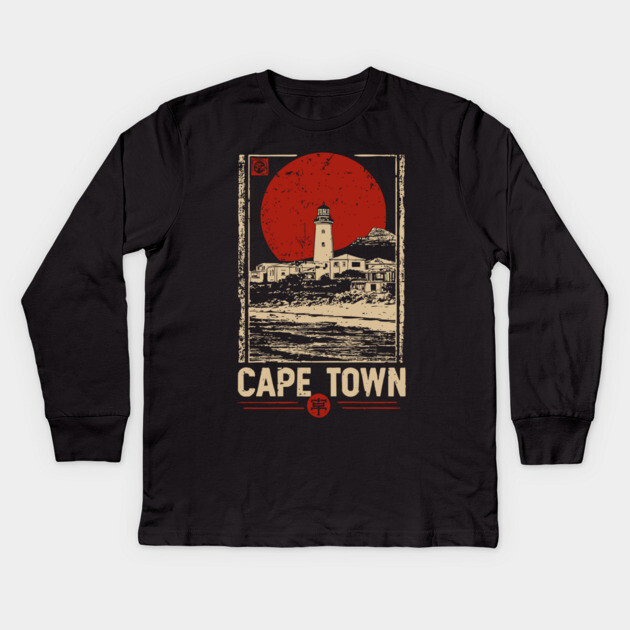 Cape Town Lighthouse - Vintage Japanese-Style South African Travel Art Kids Long Sleeve T-Shirt by TuncGK