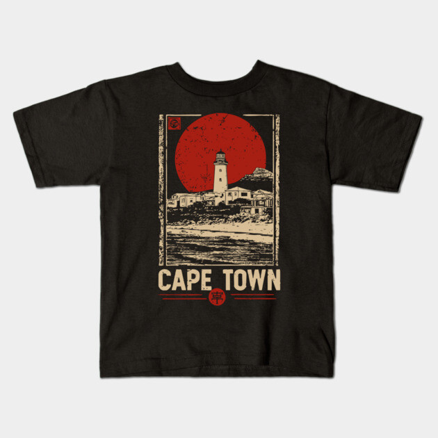 Cape Town Lighthouse - Vintage Japanese-Style South African Travel Art Kids T-Shirt by TuncGK