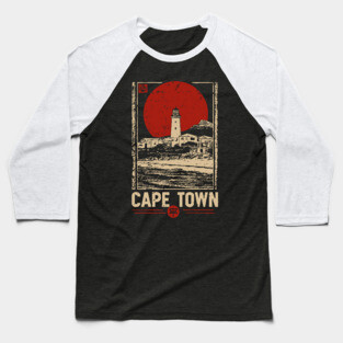 Cape Town Lighthouse - Vintage Japanese-Style South African Travel Art Baseball T-Shirt