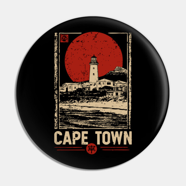 Cape Town Lighthouse - Vintage Japanese-Style South African Travel Art Pin by TuncGK