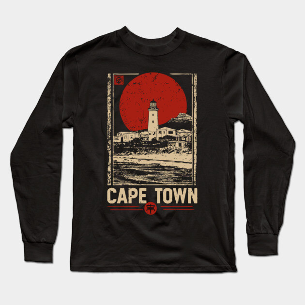 Cape Town Lighthouse - Vintage Japanese-Style South African Travel Art Long Sleeve T-Shirt by TuncGK